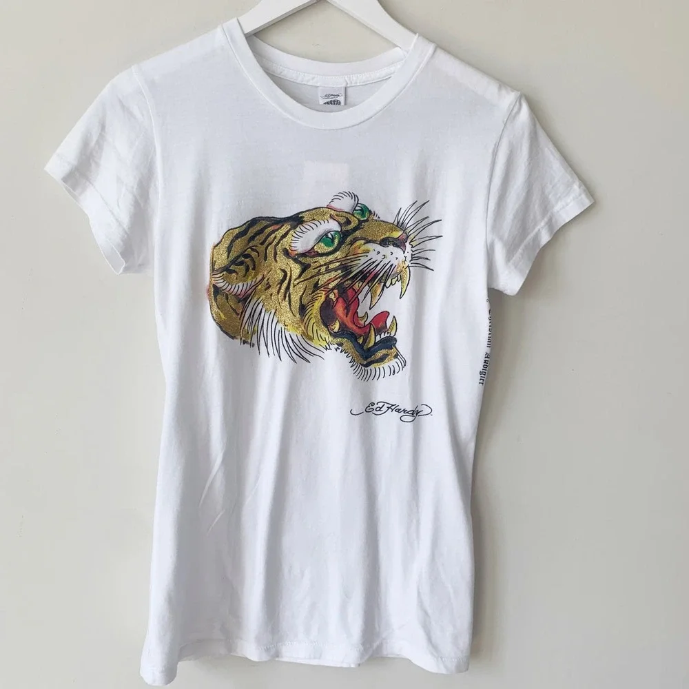 Ed Hardy White Tiger Graphic Tee - Picture 1 of 14